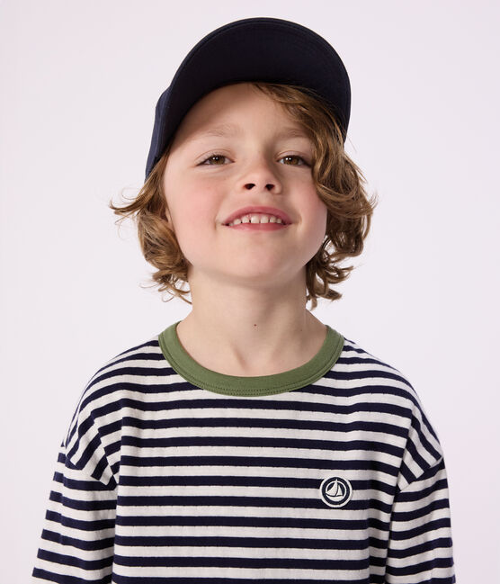 Children's long-sleeved stripy cotton T-shirt SOIR blue/MILK