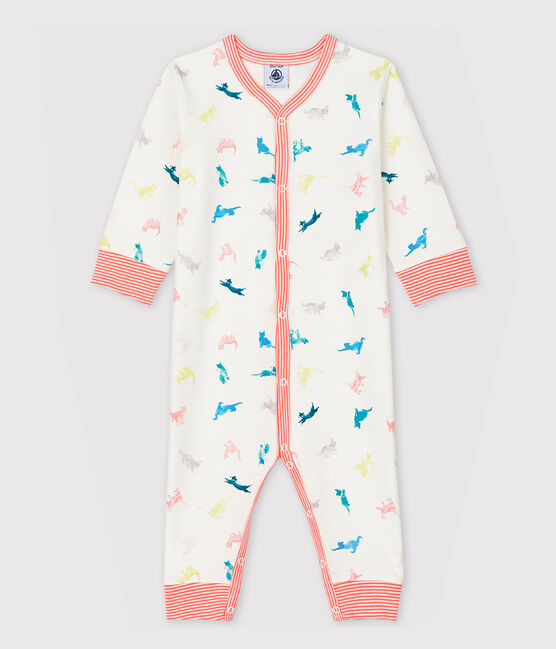 Babies' Footless Kitten Pattern Ribbed Sleepsuit MARSHMALLOW white/MULTICO white