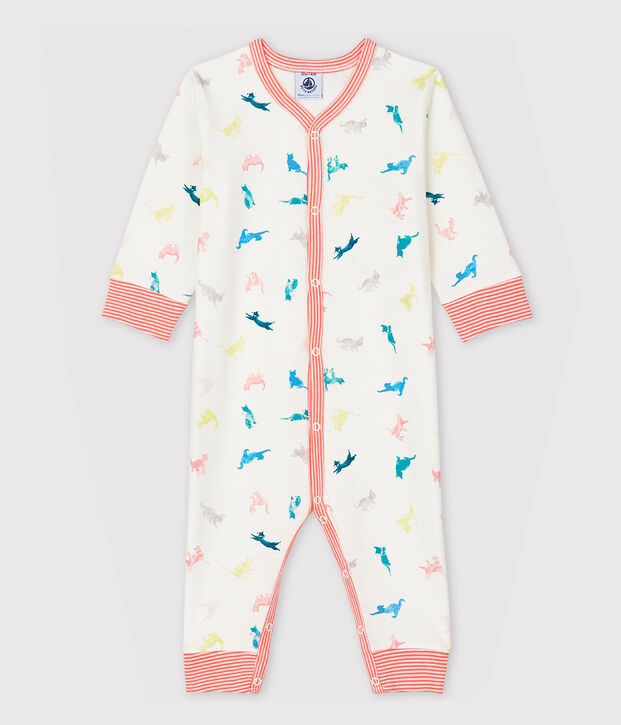 Babies' Footless Kitten Pattern Ribbed Sleepsuit white/multicolor