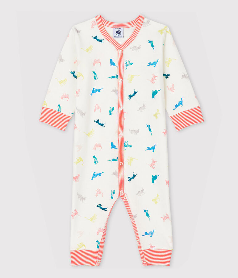 Babies' Footless Kitten Pattern Ribbed Sleepsuit white/multicolor