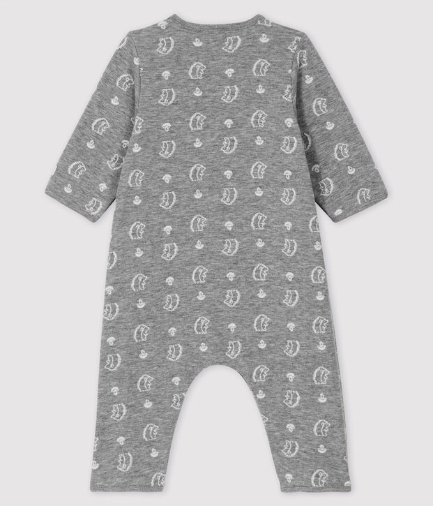 Babies' Patterned Weave Tube Knit Jumpsuit with Hedgehog Print grey/white