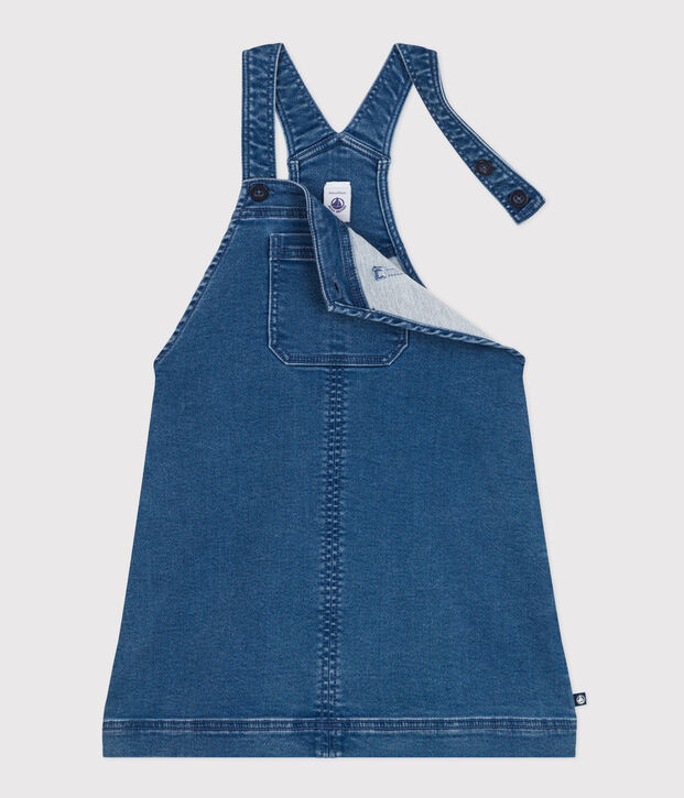 Girls' denim effect fleece dungaree dress blue