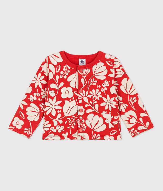 Babies' Patterned Quilted Tube Knit Cardigan orange/ecru