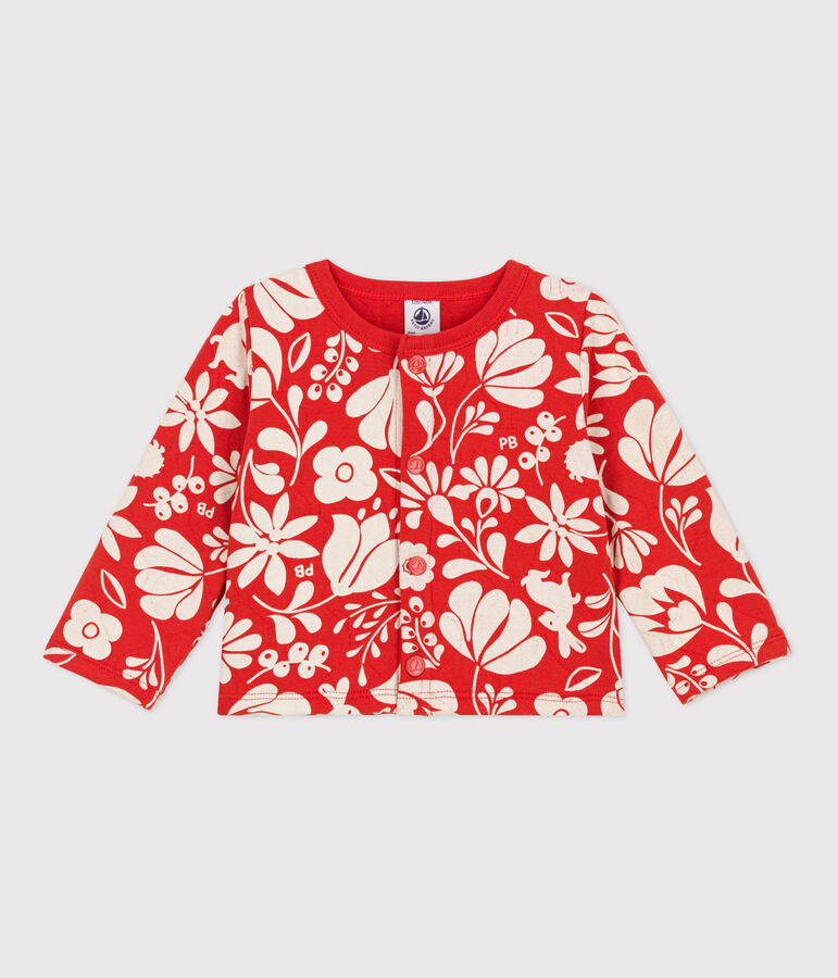 Babies' Patterned Quilted Tube Knit Cardigan orange/ecru