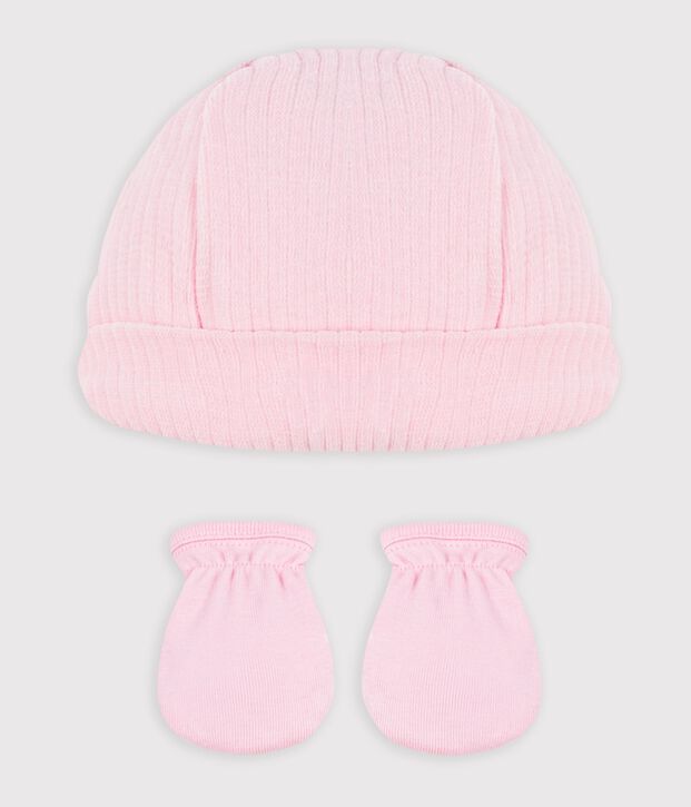 Babies' cotton beanie and mittens set multicolor
