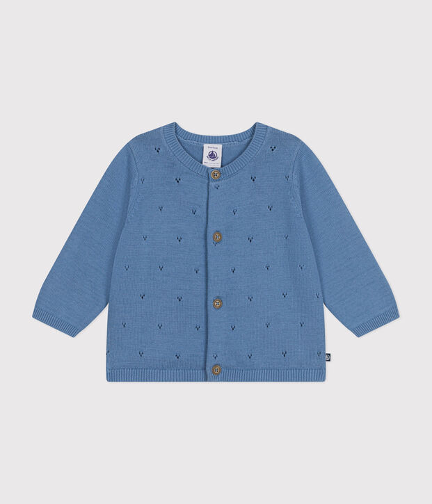 Babies' Openwork Knitted Cotton Cardigan blue