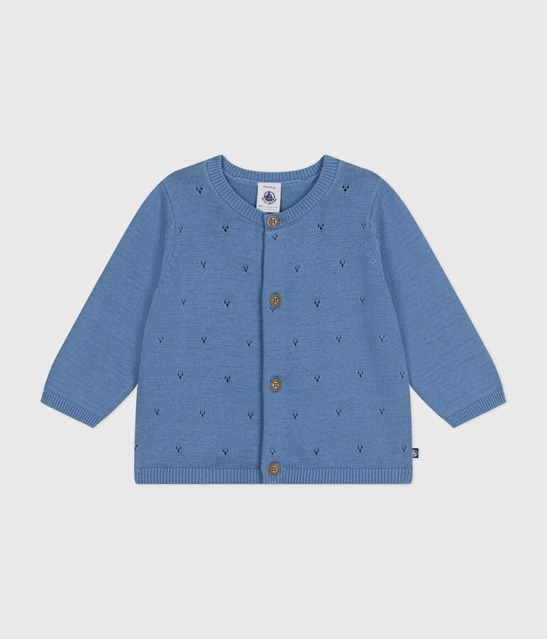 Babies' Openwork Knitted Cotton Cardigan blue