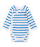 Newborn baby boy long-sleeved striped bodysuit ECUME white/DELPHINIUM blue