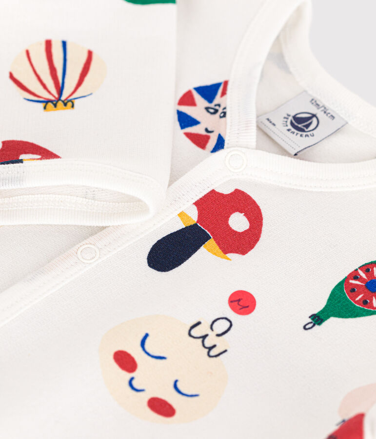 Babies' brushed fleece Christmas bauble print pyjamas white/multicolor