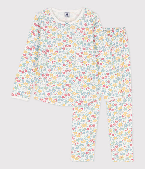 Girls' Floral Cotton Pyjamas MARSHMALLOW white/MULTICO white