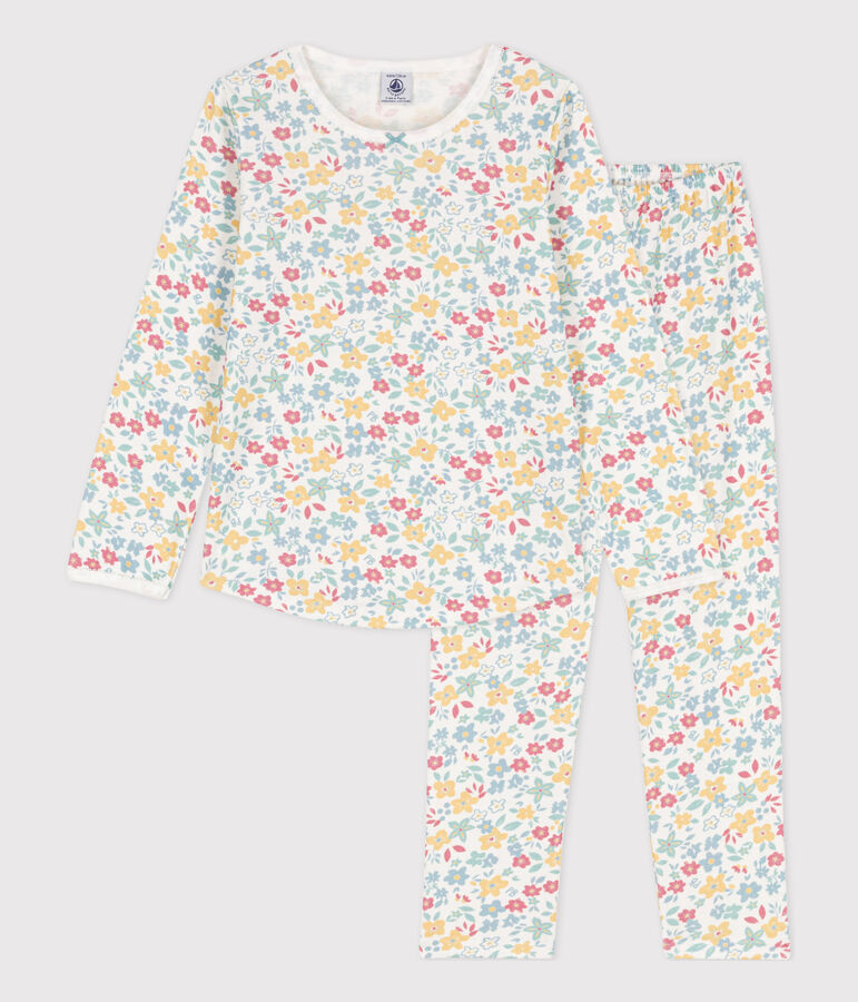 Girls' Floral Cotton Pyjamas white/multicolor