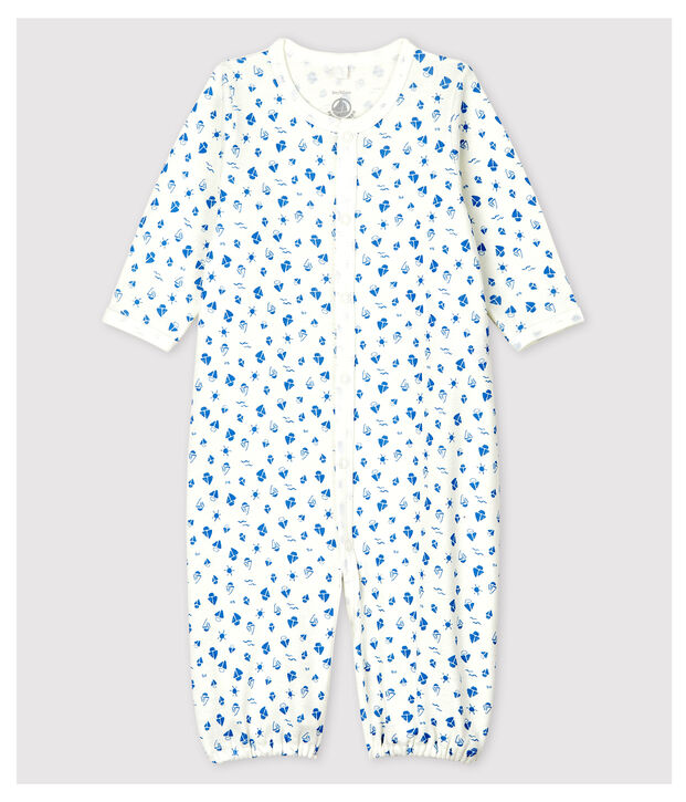 Babies' Starry Organic Cotton Jumpsuit/Sleeping Bag white/grey