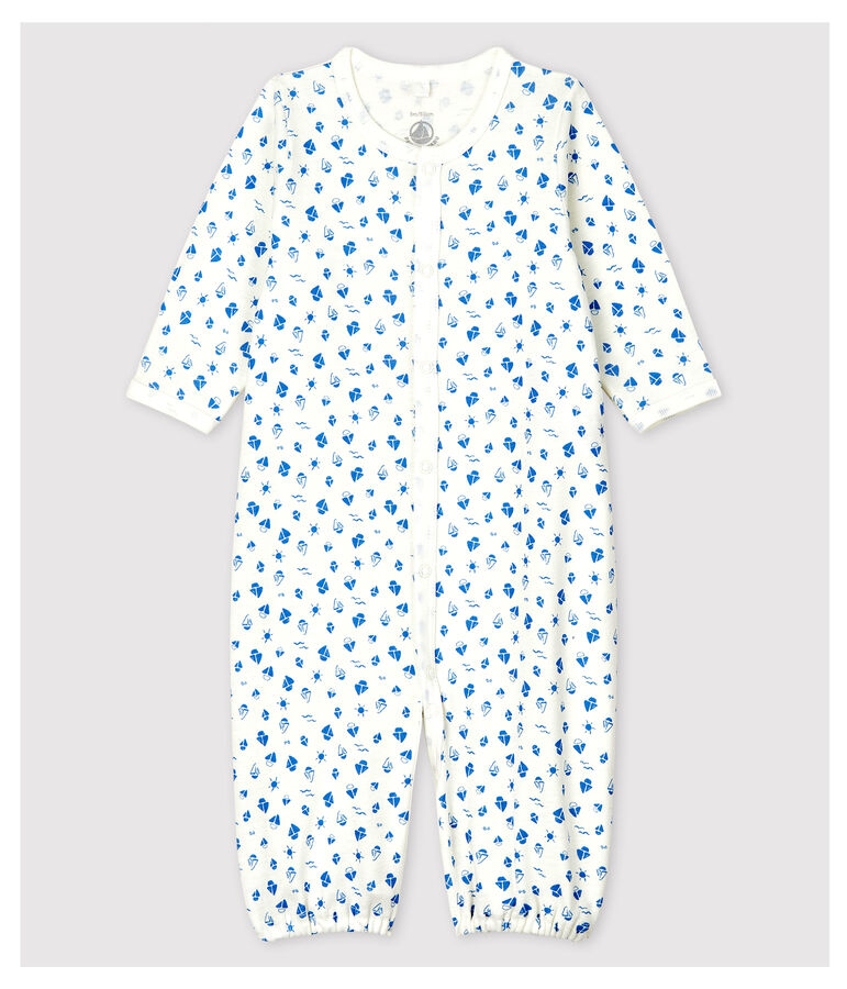 Babies' Starry Organic Cotton Jumpsuit/Sleeping Bag white/grey