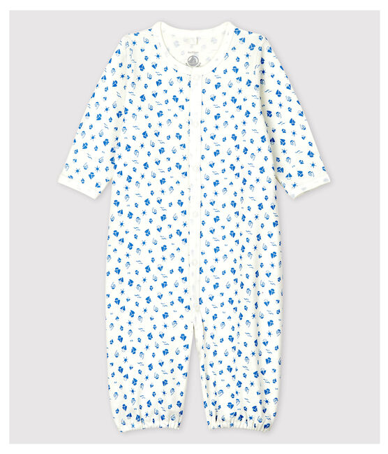 Babies' Cherry Pattern Organic Cotton Jumpsuit/Sleeping Bag MARSHMALLOW white/GRIS grey