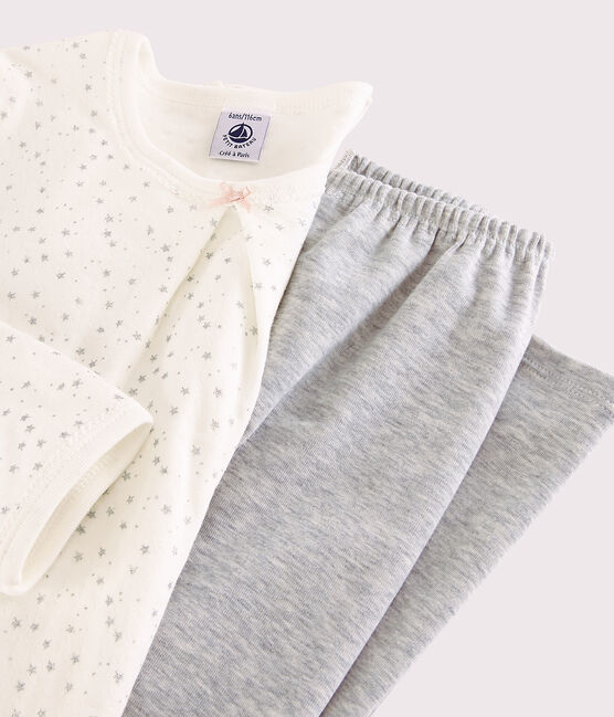 Girls' Starry Tube Knit Nightdress with Leggings MARSHMALLOW white/ARGENT grey