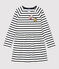 Girls' Long-Sleeved Cotton Dress MARSHMALLOW white/SMOKING blue