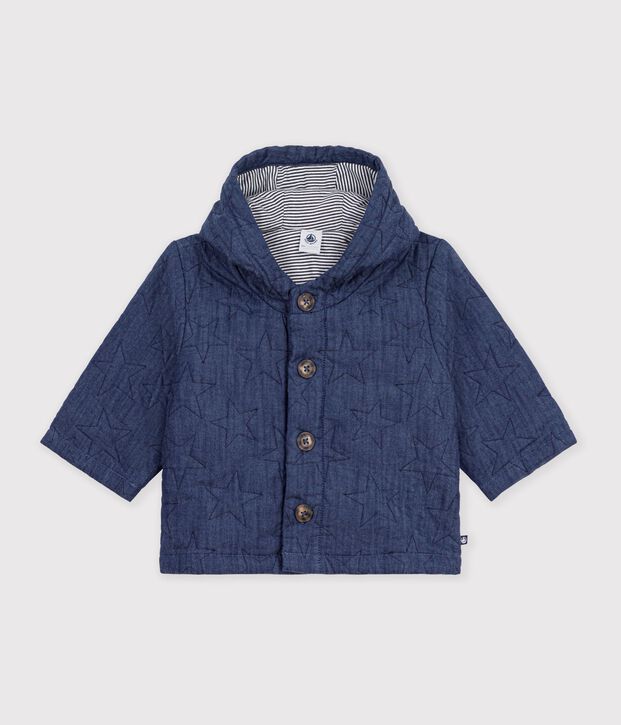 Babies' jacket in quilted denim embroidered with stars blue
