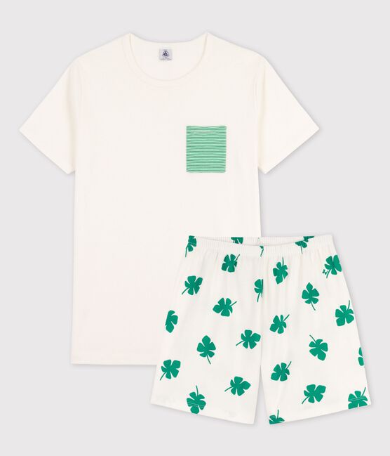 Boys' Organic Cotton Short Pyjamas MARSHMALLOW white/MULTICO white