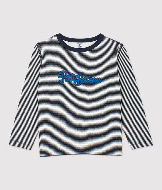 Boys' Long-Sleeved Tube Knit T-Shirt SMOKING blue/MARSHMALLOW white