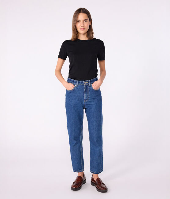 Women's Iconic plain short-sleeved rib knit T-shirt BLACK black