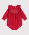 Babies' short corduroy playsuit with smocking and ruffles TERKUIT red