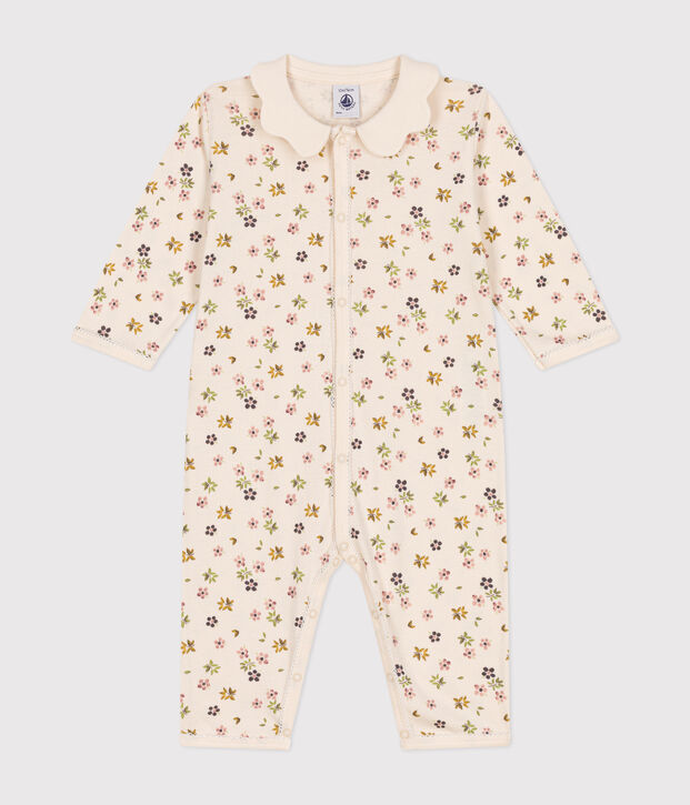 Babies' cotton floral print footless pyjama suit Ecru/multicolor