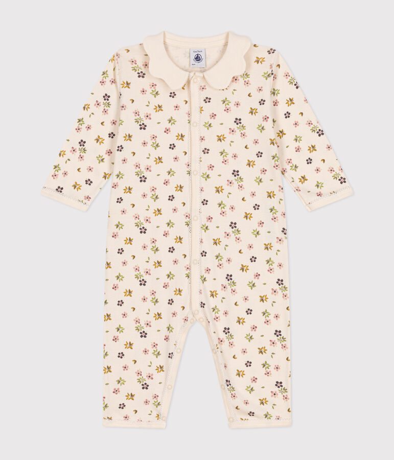 Babies' cotton floral print footless pyjama suit Ecru/multicolor
