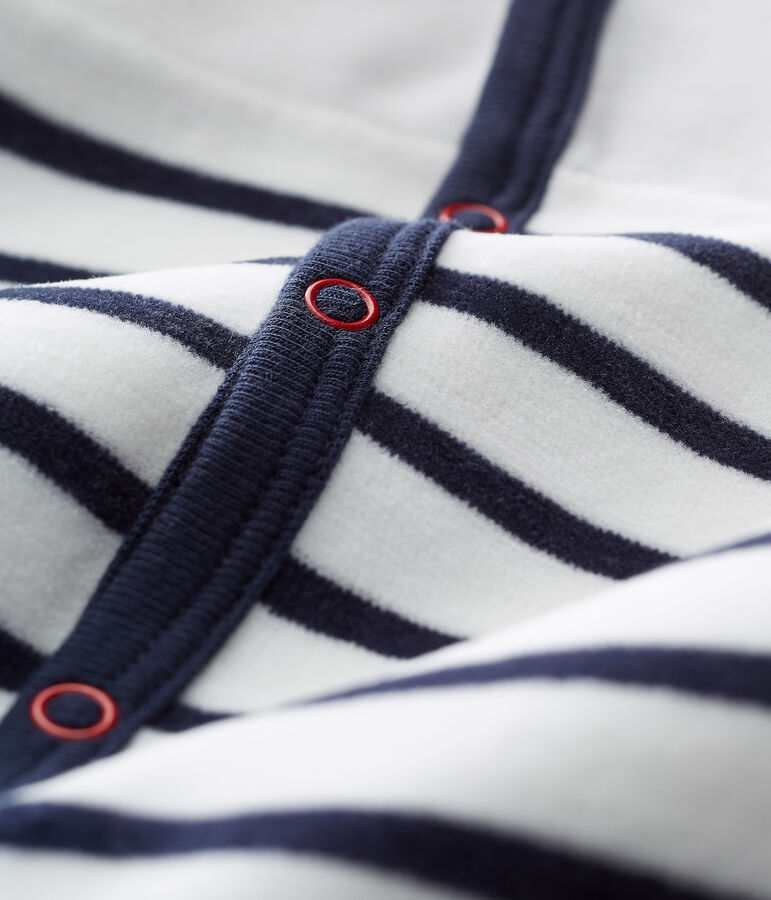 Babies' Velour Sleepsuit MARSHMALLOW white/SMOKING blue