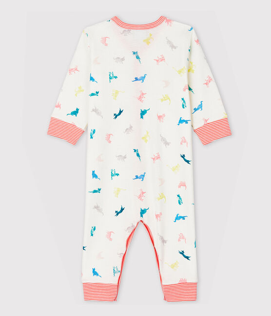 Babies' Footless Kitten Pattern Ribbed Sleepsuit MARSHMALLOW white/MULTICO white