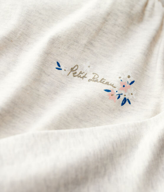 Girls' Long-Sleeved Cotton T-Shirt MONTELIMAR CHINE beige