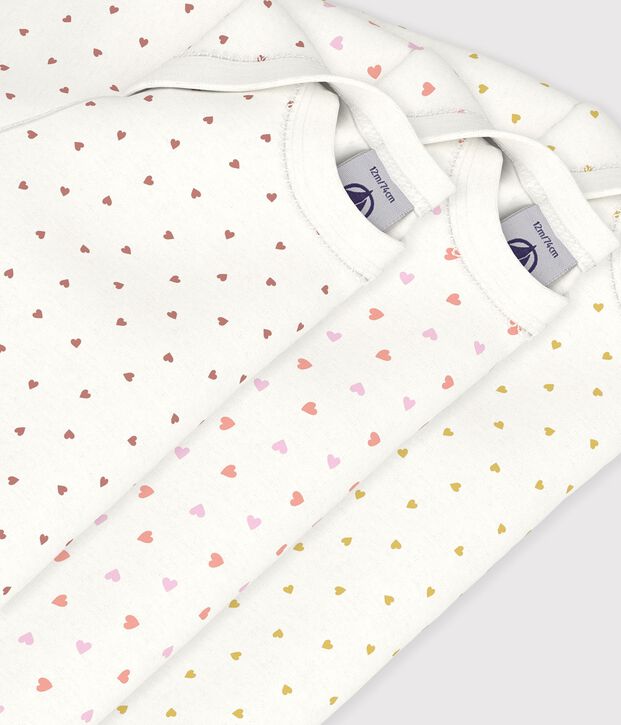 Pack of babies' long-sleeved small heart-print cotton bodies multicolor