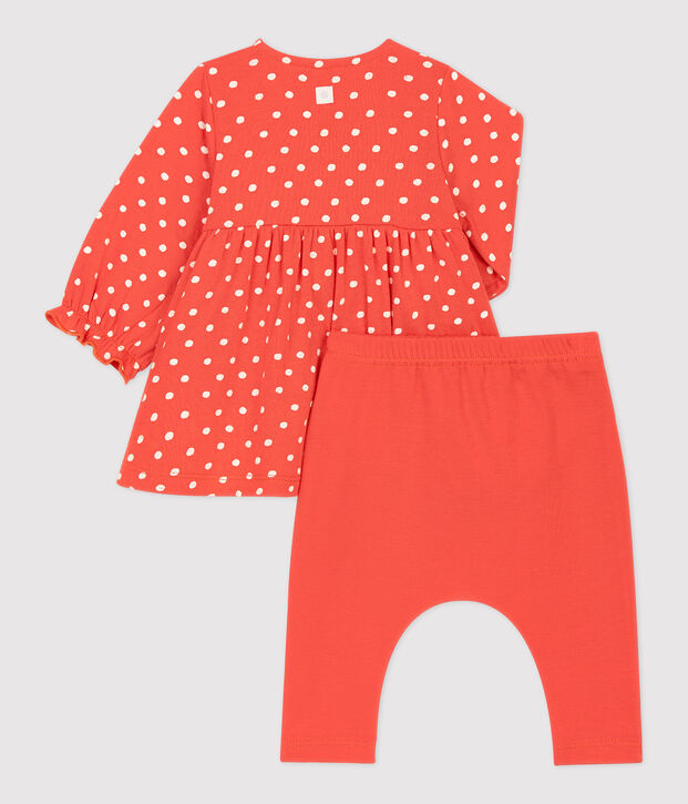 Baby Girls' Spotted Organic Cotton Tube Knit Dress/Leggings orange/white