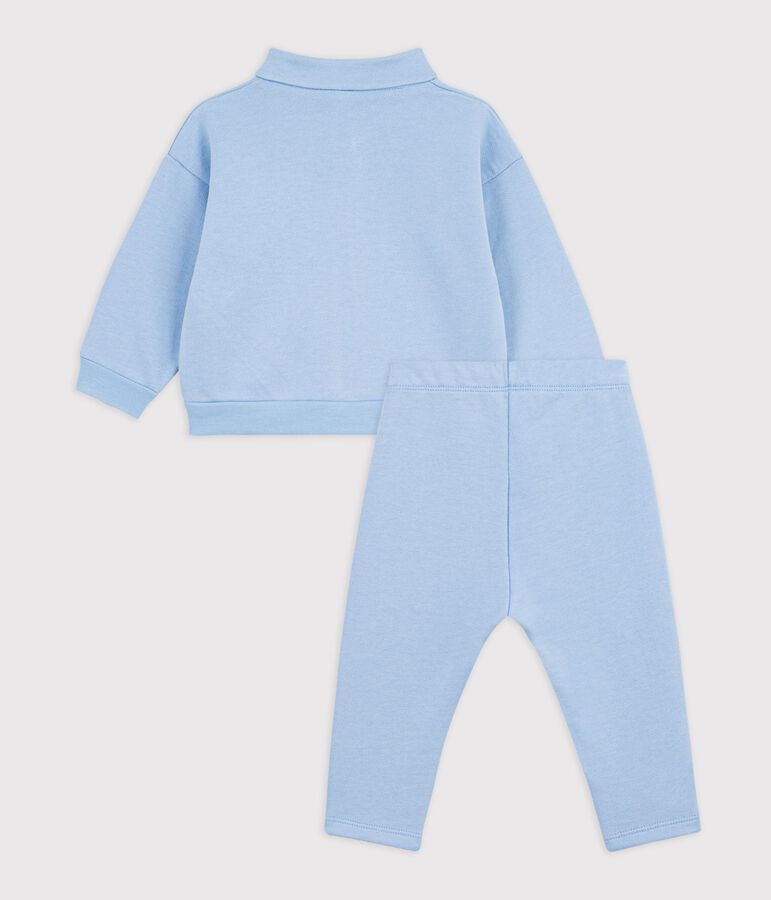 Babies' sweatshirt and trousers set in plain cotton FLO blue