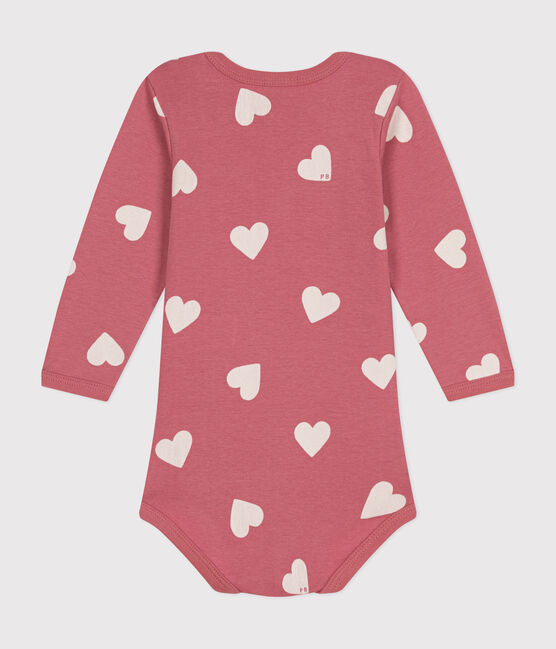 Babies' long-sleeved cotton body ROSEWOOD pink/MARSHMALLOW