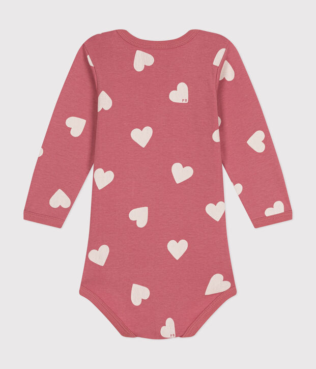 Babies' long-sleeved cotton body pink/white