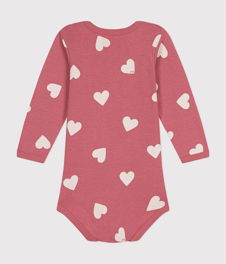 Babies' long-sleeved cotton body pink/white