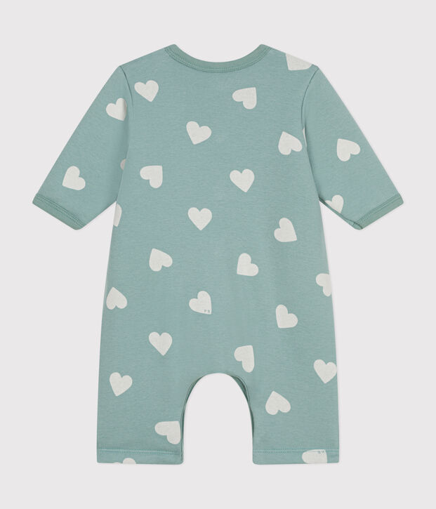 Babies' long padded cotton jumpsuit green/ecru