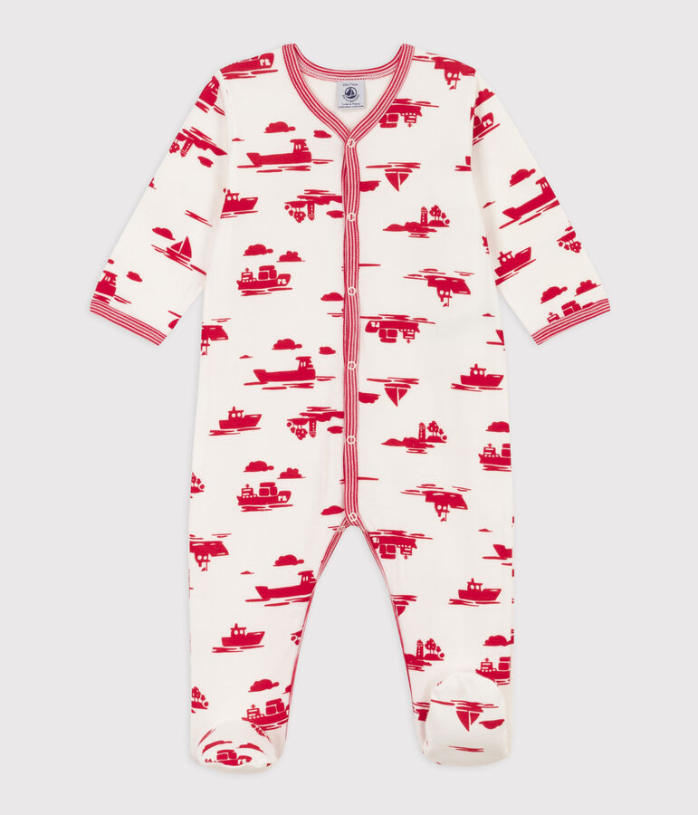 Printed Tube Knit Sleepsuit white/red