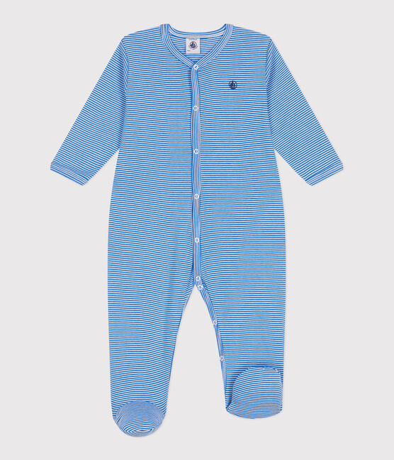 Babies' stripy cotton pyjama suit DELPHINIUM /MARSHMALLOW