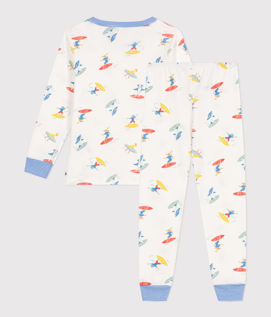 Children's long-sleeved surfer print cotton pyjamas MARSHMALLOW white/MULTICO white