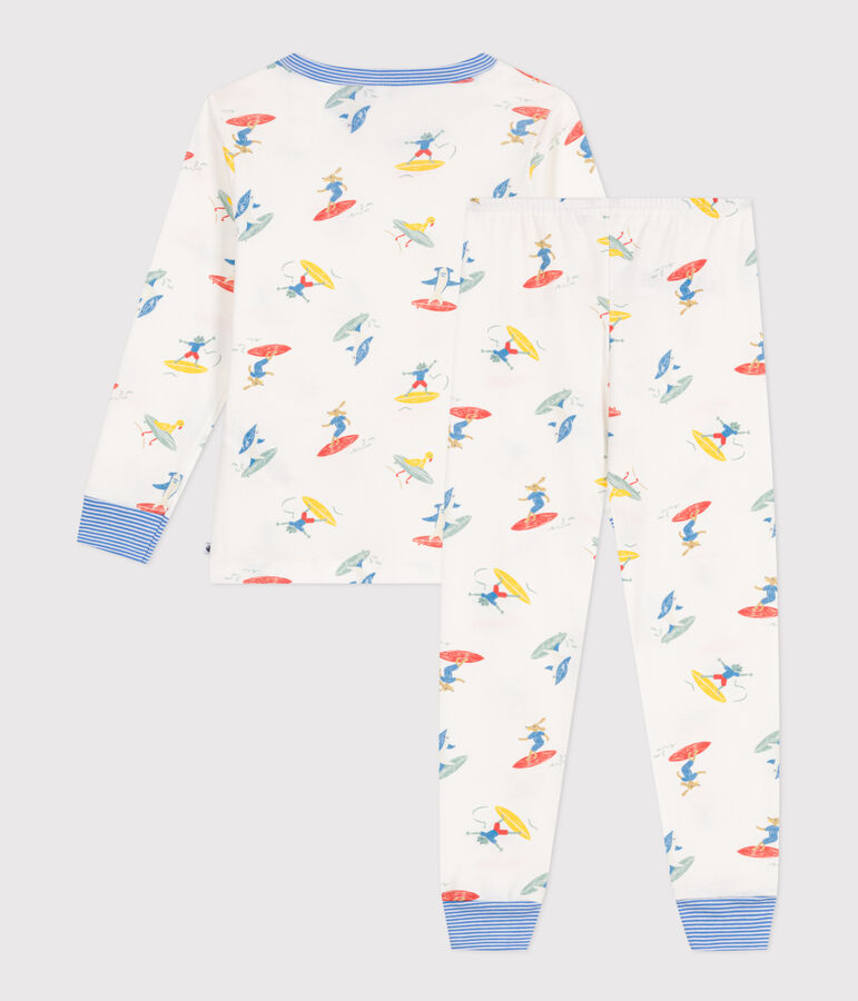 Children's long-sleeved surfer print cotton pyjamas white/multicolor