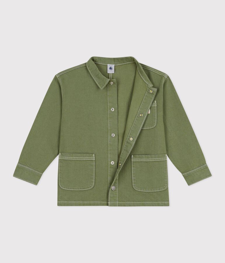 Children's jacket in plain cotton OLIVINE green