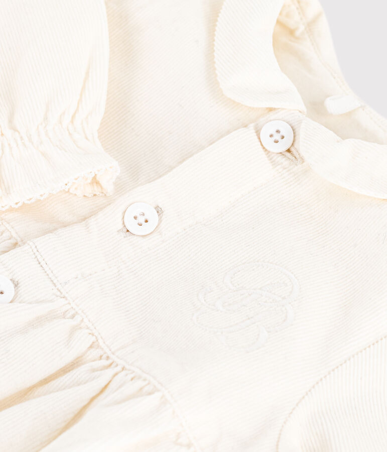 Babies' special occasion playsuit in embroidered corduroy Ecru