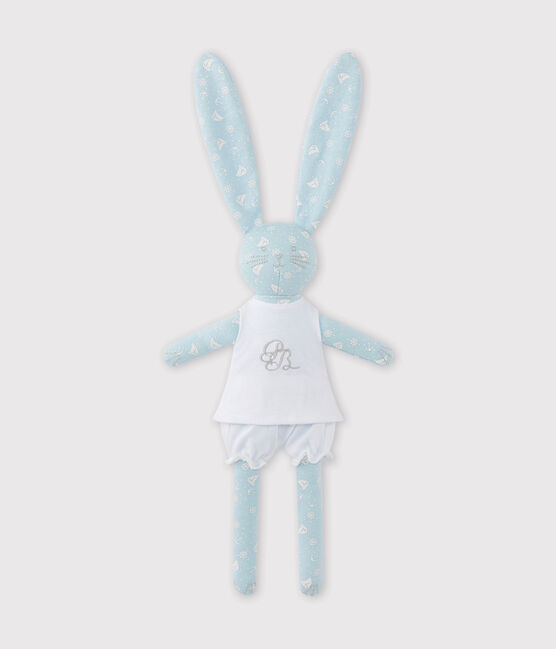 Printed rabbit comfort object TOUDOU blue/ECUME white