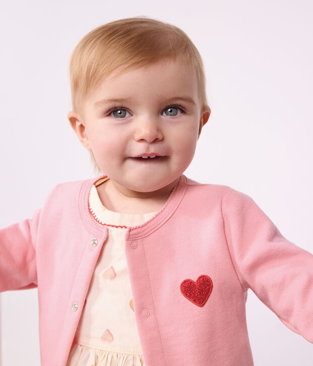 Babies' plain cotton cardigan with a heart badge CHARMI