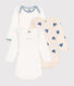 Babies' long-sleeved blue heart-patterned cotton bodysuits - 3-pack