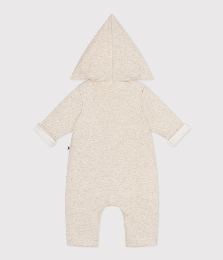 Babies' Quilted Cotton Hooded Jumpsuit MONTELIMAR CHINE beige