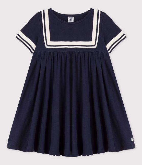 Girls' Short-Sleeved Organic Cotton Dress SMOKING blue