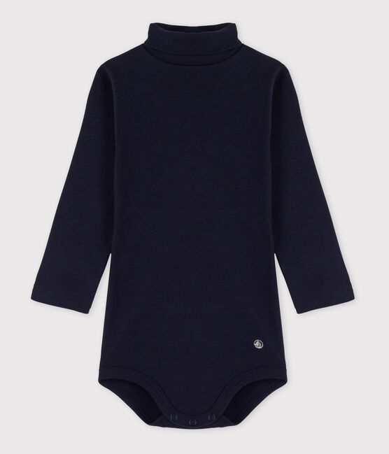 Babies' Long-Sleeved Roll Neck Cotton Bodysuit SMOKING blue