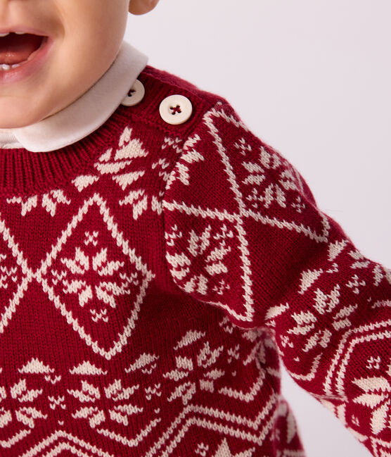 Babies' patterned wool and cotton jumper AMARANTE red/AVALANCHE